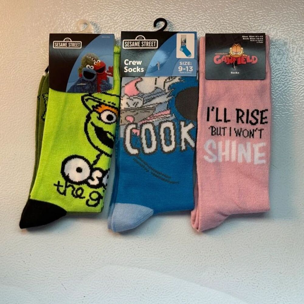 3 pair NWT sock lot Garfield Cookie Monster Groucb